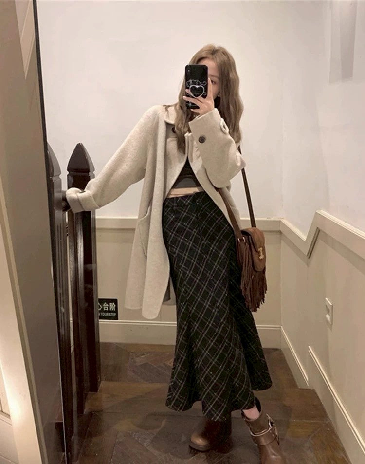 Fri. 通勤格紋魚尾高腰半身裙