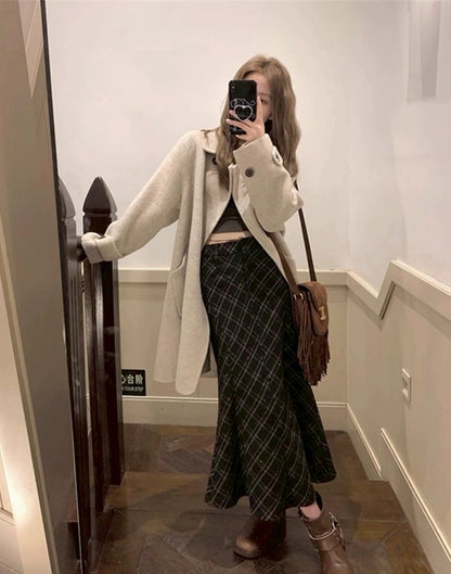 Fri. 通勤格紋魚尾高腰半身裙