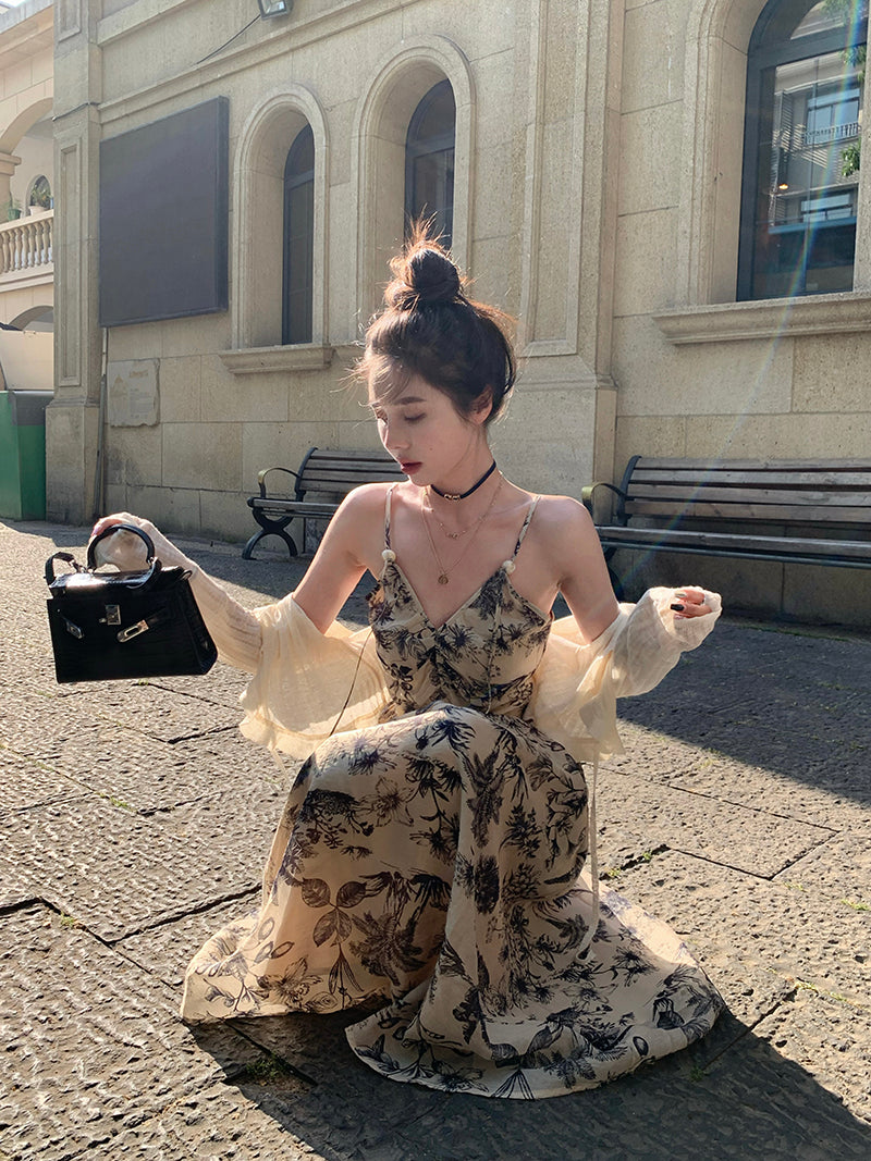 Sun. 水墨繁花 露背連身裙