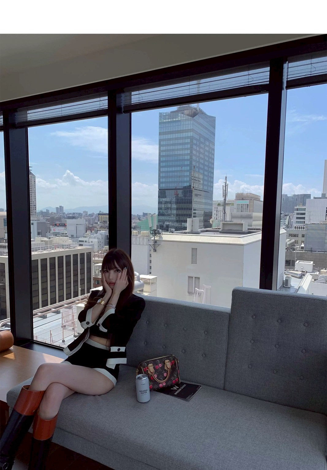 Tue. di*r天菜女友黑白撞色針織短褲2件套