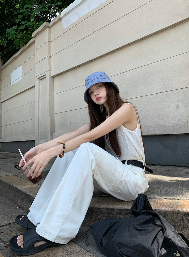 Fri. 大口袋牛仔工裝褲 米白