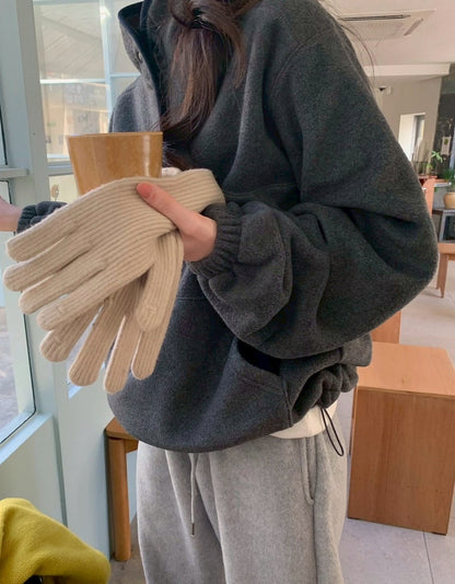 Mon. 暖呼羊羔毛立領保暖衛衣 淺灰/深灰