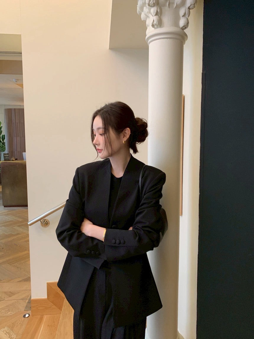 Thu. 設計師剪裁設計復古款西外 黑