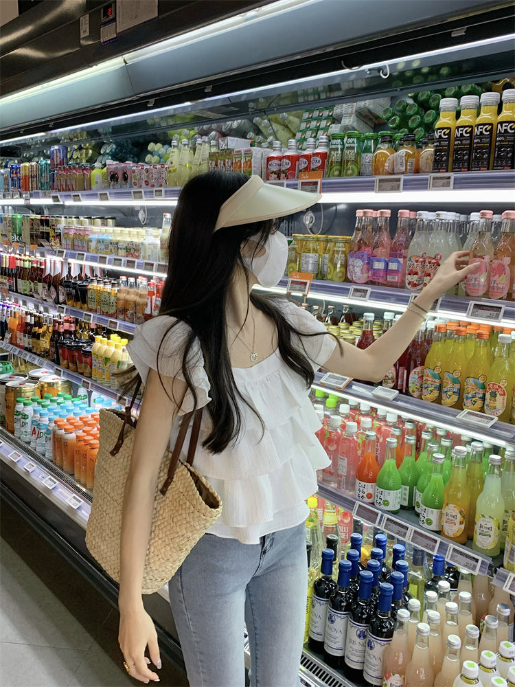 Wed. 韓國荷葉邊質感上衣 白