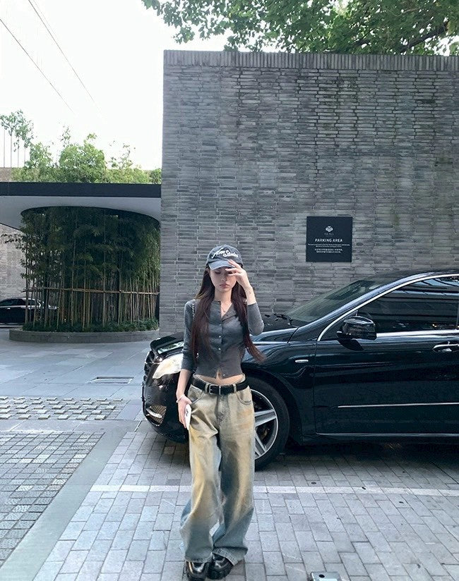 Fri. 簡單主義修身版型60支羊毛中袖單排上衣 灰