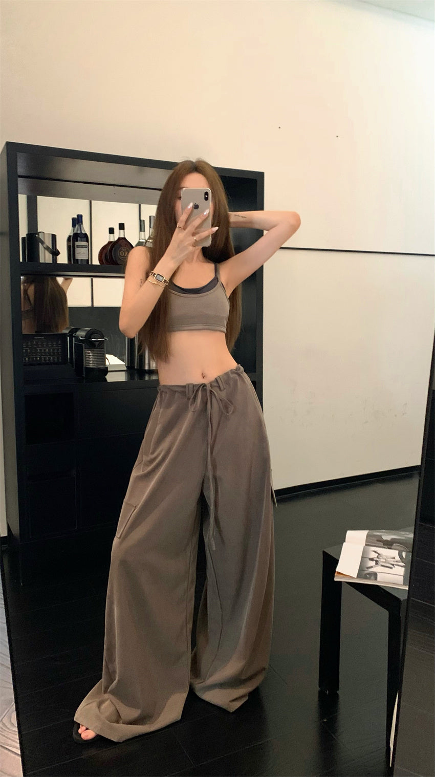 Thu. 撞色假兩件內搭背心 黑/咖