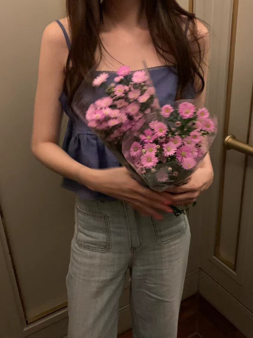 Wed. 後背綁帶美胸短版背心 黑/藍