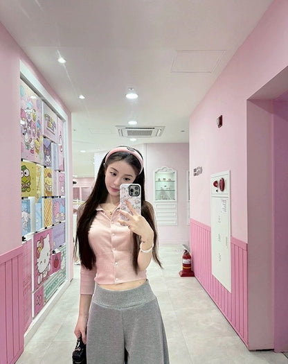 Fri. 簡單主義修身版型60支羊毛中袖單排上衣 燕麥/粉