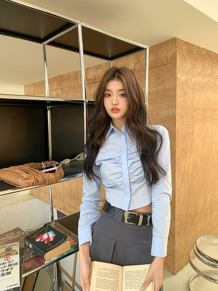 Mon. 質感西裝百摺長裙 深灰