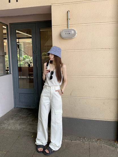 Fri. 大口袋牛仔工裝褲 米白