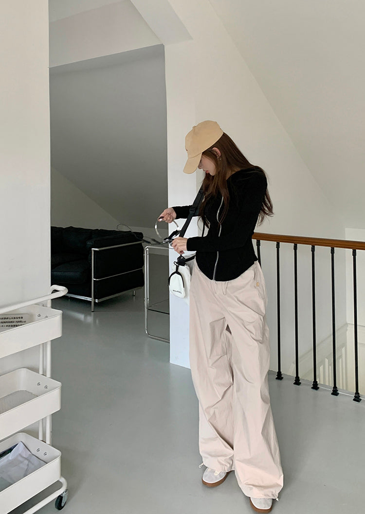 Sat. 美式修身連帽外套 黑 & 慵懶杏色工作褲