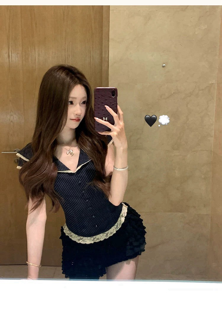 Fri. Romantic Lover中古波點蕾絲拼接上衣