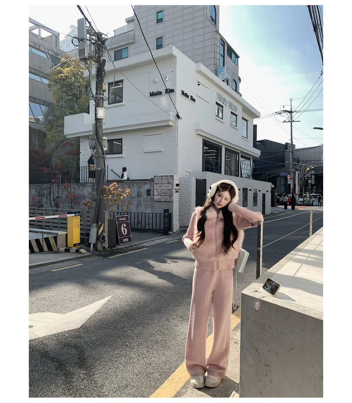 Mon. 元英白月光 韓女慵懶斜肩針織套裝 粉