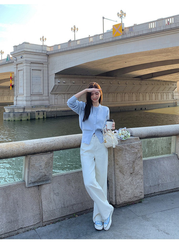 Tue. 休閒小白褲 日常百搭高腰直筒褲