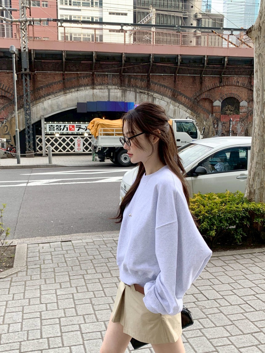 Fri. 休閒慵懶圓領衛衣 韓版百搭褲裙 花灰卡褲