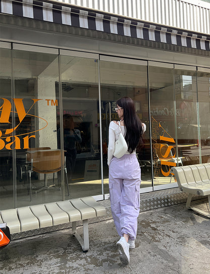 Wed.必買超顯瘦工裝褲Purple