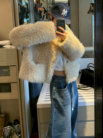 Fri. 歐美加厚保暖毛毛絨口袋外套