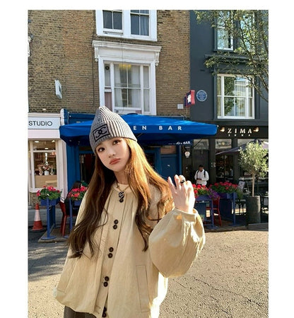 Thu. 明媚香港 復古花苞圓領夾克 卡其