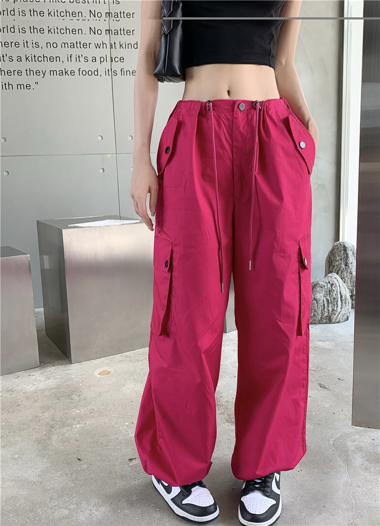 Wed. 桃紅束口工裝褲