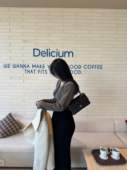 Mon. 高顏值抽繩V領灰色毛衣