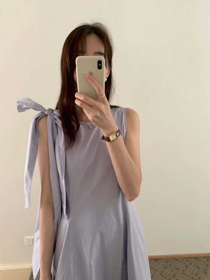 Mon. 立體剪裁襯衫布高級背心裙（配包包）紫