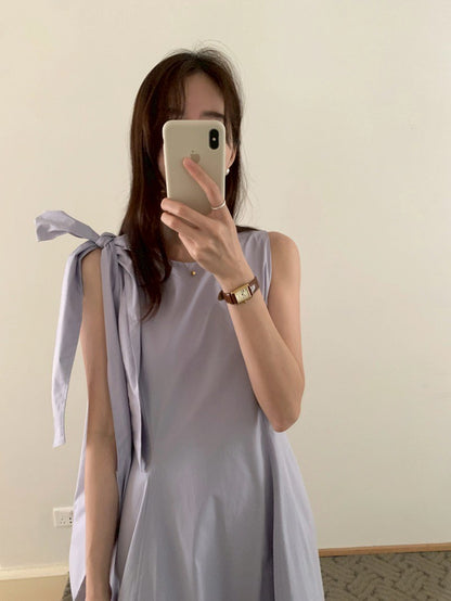 Mon. 立體剪裁襯衫布高級背心裙（配包包）紫