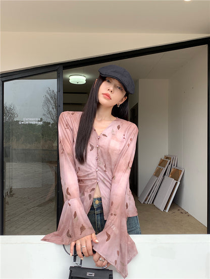 Tue. 復古千禧水墨印花上衣 2色