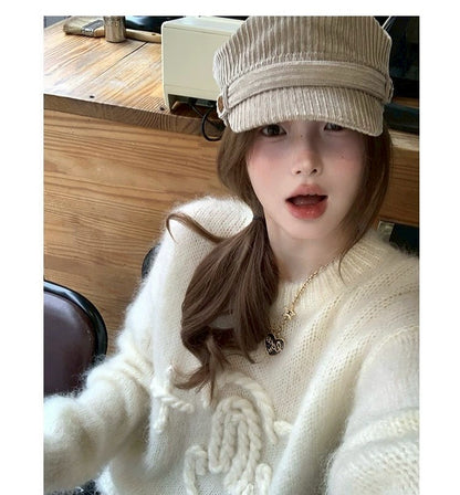 Tue. 昆丁少女圓領麻繩編針織上衣 米