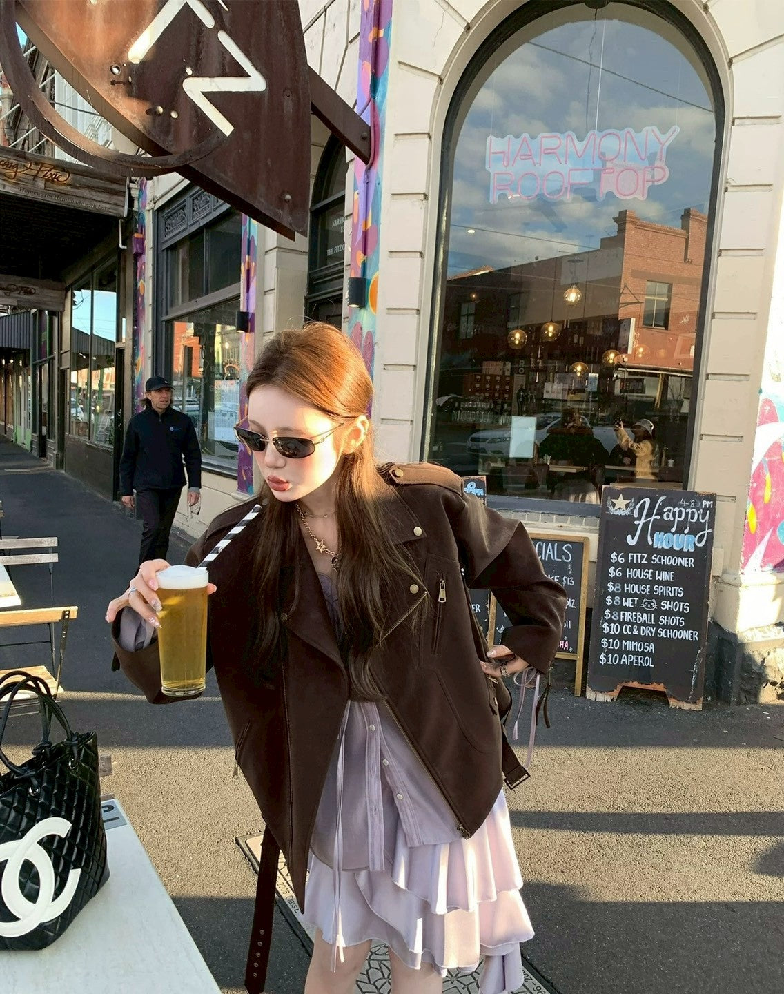 Thu. 博西雅重工時髦休閒皮衣夾克 棕