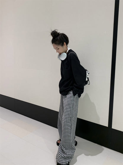 Sat. City Walk簡約通勤百搭上衣 格紋休閒褲 黑