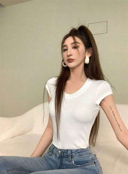 Mon. 美式正肩螺紋上衣 白