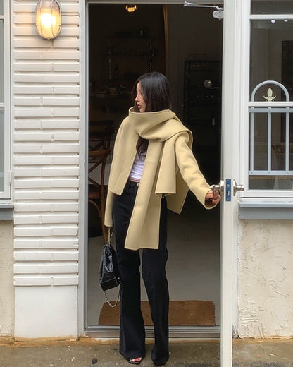 Mon. 各色百搭!優雅圍巾外套兩件套 奶卡