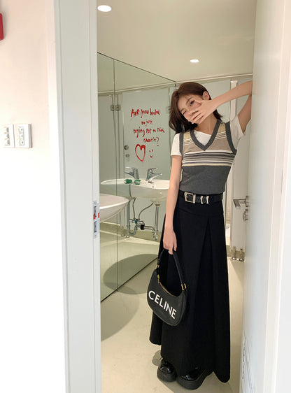 Mon. 質感西裝百摺長裙 黑