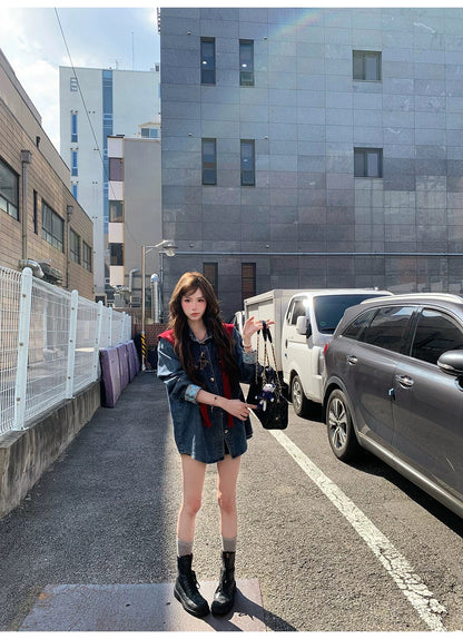 Mon. 牧場女孩茅釘刺繡高腰牛仔短褲套裝