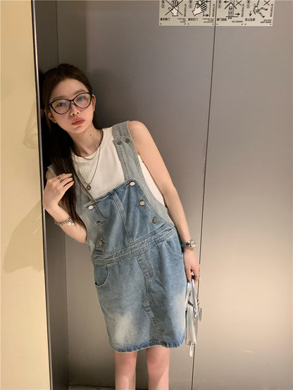 Wed. 兩色牛仔拼接吊帶裙