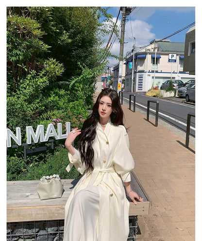 Mon. 諾丁山秋冬雙排扣混紡風衣 玉白/深卡其