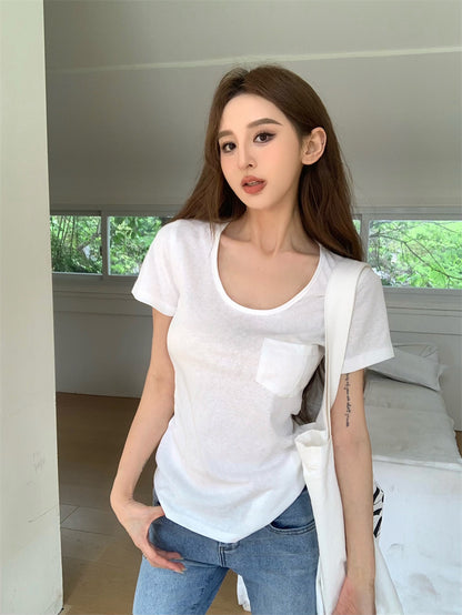 Fri. 慵懶美式基礎百搭口袋上衣 白