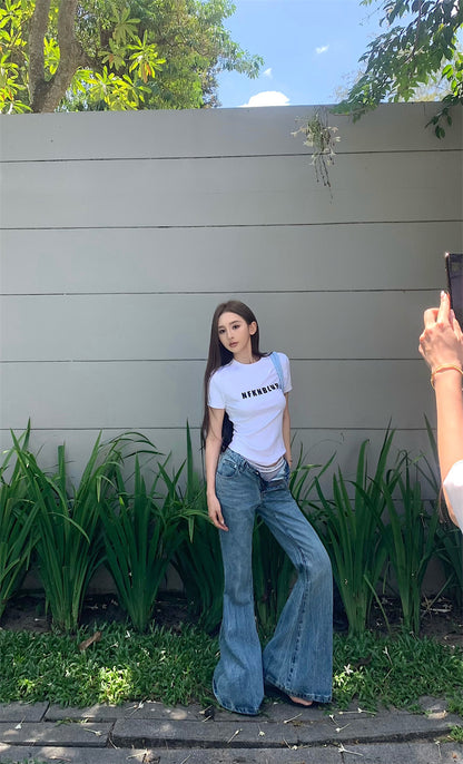 Mon. 復古水洗淺色牛仔喇叭褲