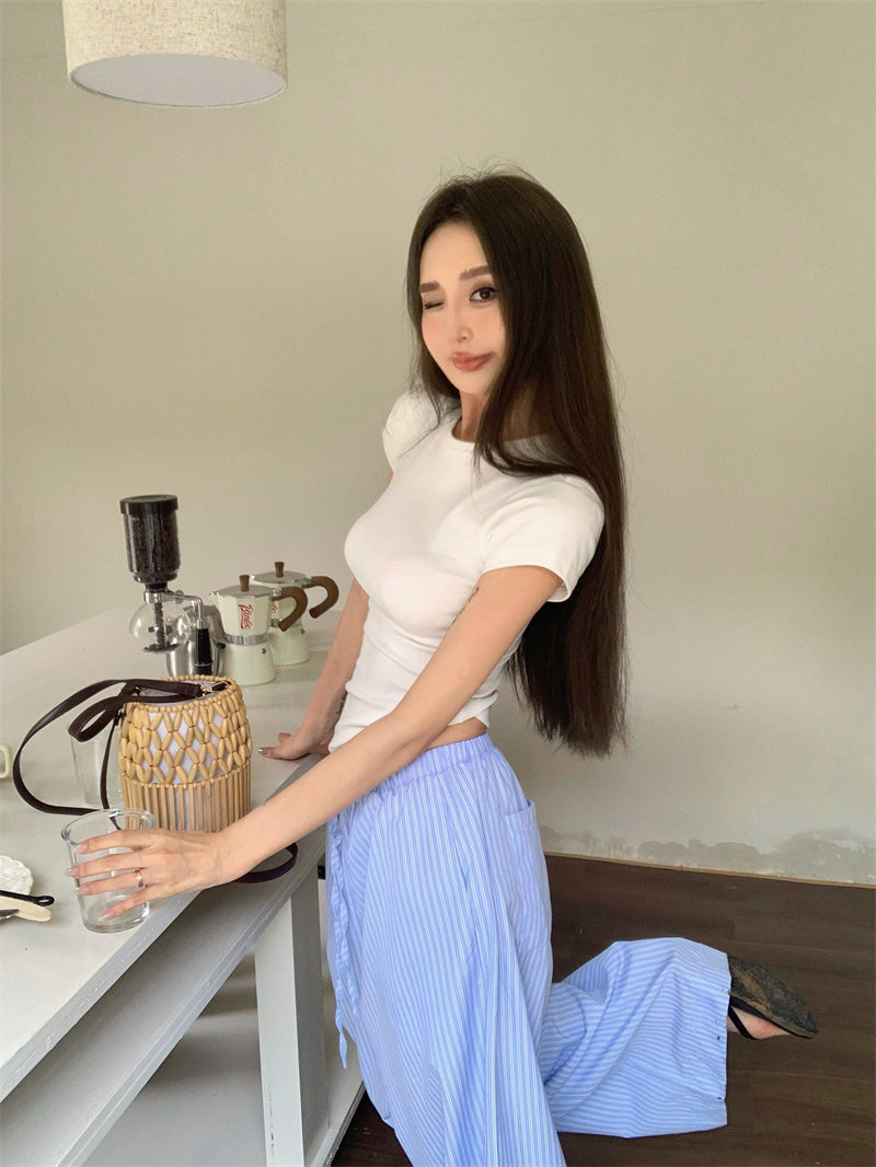 Mon. 白開水系 百搭條紋休閒褲