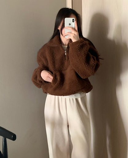 Fri. 鬆弛感n+泰迪毛毛立領毛衣 卡其/咖色