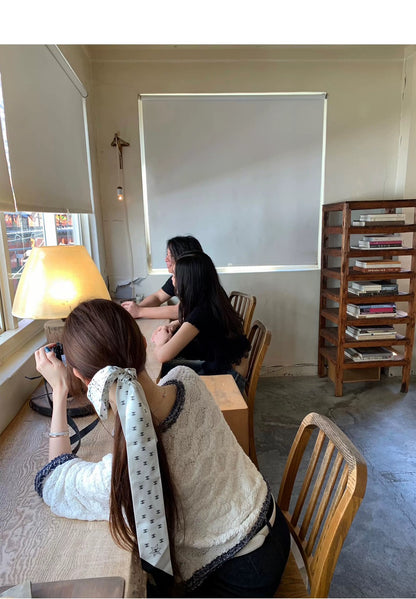 Thu. 小香特種紗牛仔藍撞色針織背心外套2件組