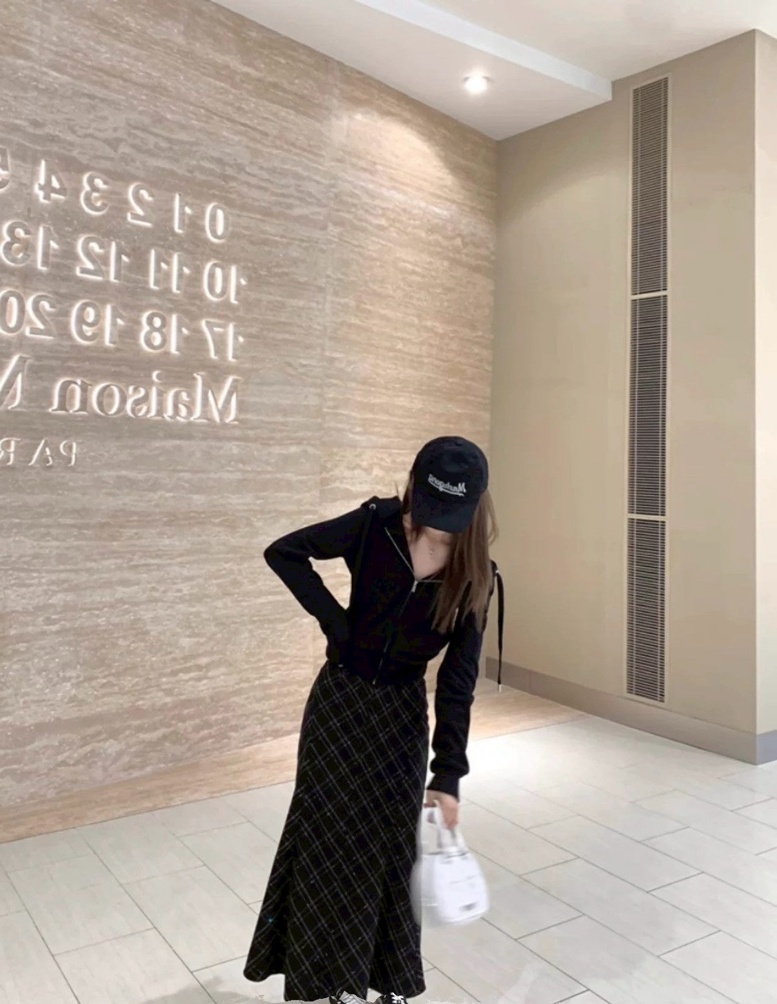 Fri. 通勤格紋魚尾高腰半身裙