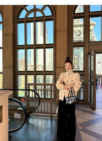 Tue. 凱拉爾 高領設計感鈕扣針織上衣外套