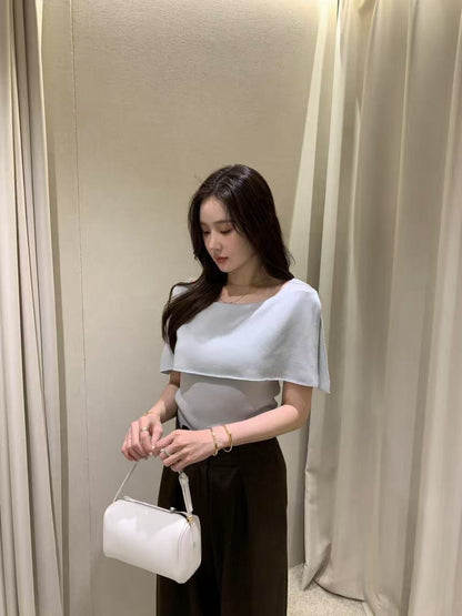 Thu. 韓chic 特殊雙翻領春夏短上衣 淺藍/黑
