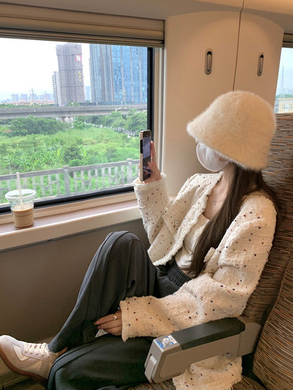 Sun. 編織鬚邊彩片小香外套