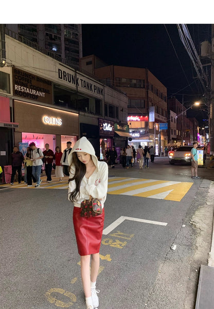 Thu. 女idol週末韓里韓氣刺繡連帽外套 紅刺繡