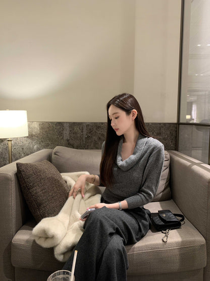 Mon. TH高蘯領修身針織上衣 灰/黑/咖