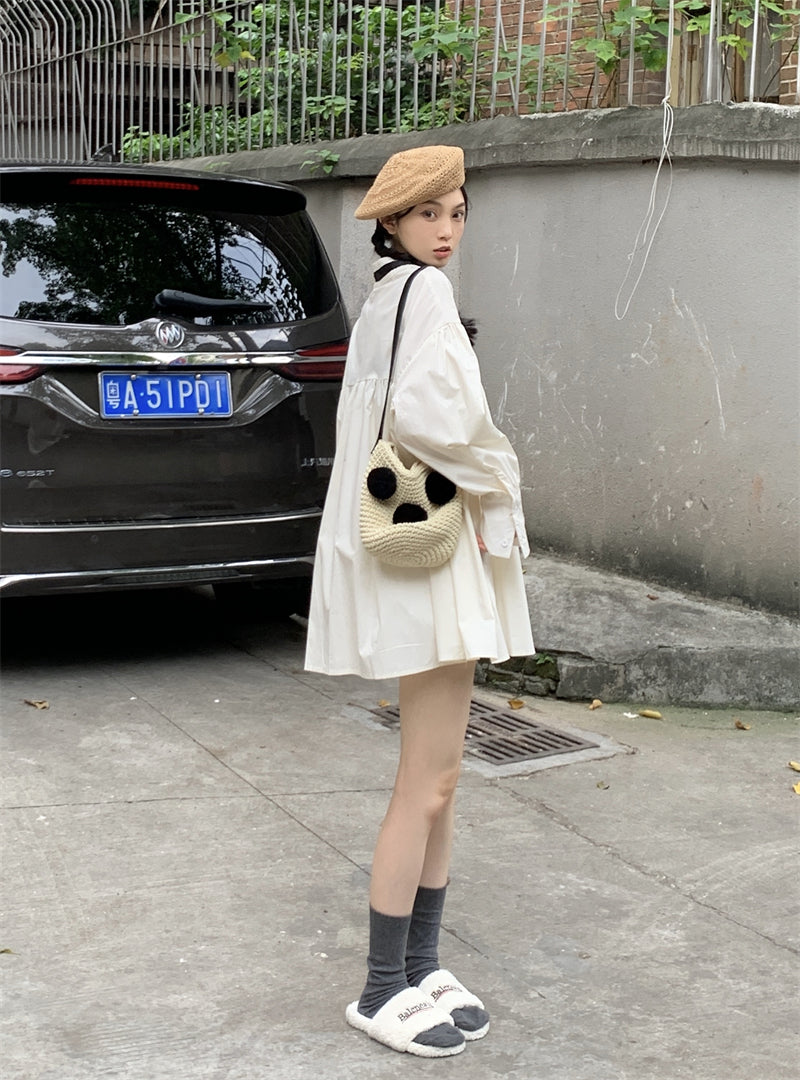 Thu. 撞色亨利領襯衫裙