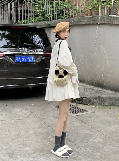 Thu. 撞色亨利領襯衫裙