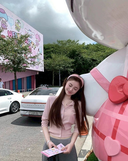 Fri. 簡單主義修身版型60支羊毛中袖單排上衣 燕麥/粉